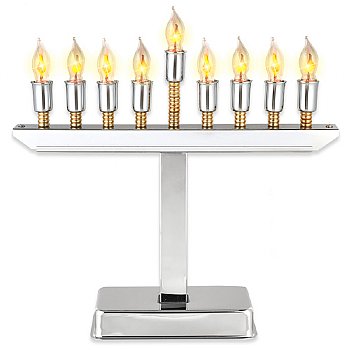 Highly Polished Chrome Plated Electric Menorah With Gold Accents