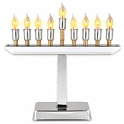 Highly Polished Chrome Plated Electric Menorah With Gold Accents