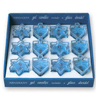 Assorted Dreidel and Star Gel Candles in a Counter Display
