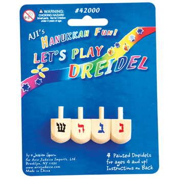 4 -  1" Natural Wood Dreidels Blister Carded