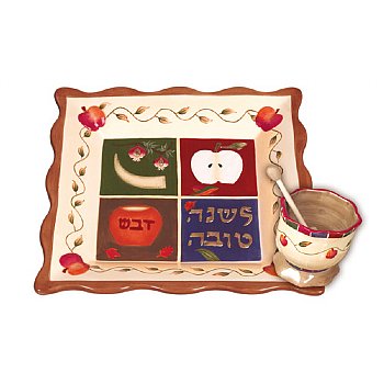 Apples Honey Plate with Bowl and Dipper