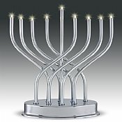 Highly Polished Chrome Plated Battery Operated LED Menorah