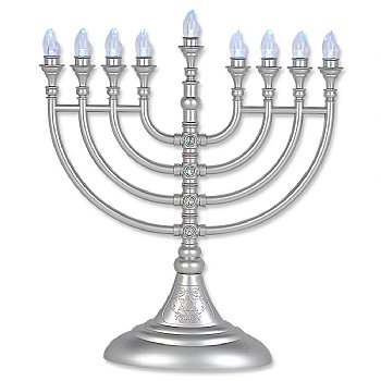  Silver Crystal-Flake L.E.D Battery Menorah with Crystals
