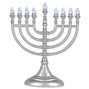  Silver Crystal-Flake L.E.D Battery Menorah with Crystals