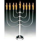 27"  Silverplated-Goldplated Flower Electric Menorah with Flickering Bulbs