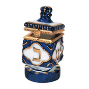 Blue White and Gold Porcelain Hinged Dreidel on Stand