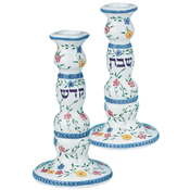 Blue Floral Ceramic Candlesticks