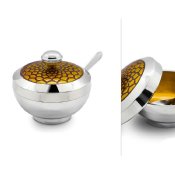 Nickel Plated Beehive Honey Dish w Gold Plating& Spoon