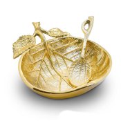Gold Plated Apple Shape Leaf Honey Dish & Spoon