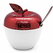 Apple Shaped Honey Dish and Spoon - Red