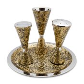 4 Piece Nickel Plate Havdallah Set with Decal Decor - Gold