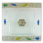  Lily Glass Matzah Tray W/ Pewter