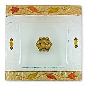  Lily Glass Matzah Tray W/ Brown