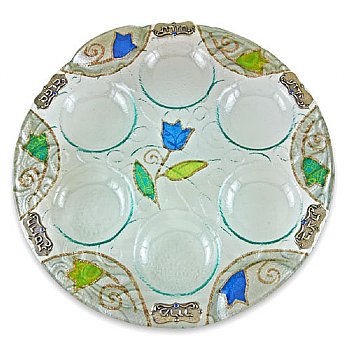 Lily Glass Seder Plate W/Pewter