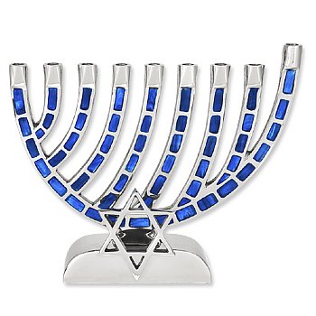 Blue Jeweled Mosaic Aluminum Menorah with Star