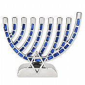 Blue Jeweled Mosaic Aluminum Menorah with Star