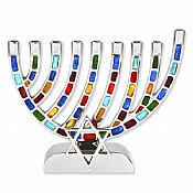 Multi Jeweled Mosaic Aluminum Menorah with Star