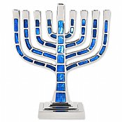 Blue Jeweled Mosaic Kenesset Style Aluminum Menorah