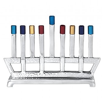 Ark Inspired Aluminum Menorah with Bright Caps