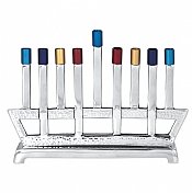 Ark Inspired Aluminum Menorah with Bright Caps