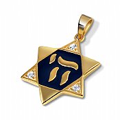 14K Gold/Silver Star Necklace - Enamel Chai