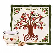 Ceramic Tree of Life Apple Plate with Honey Bowl and Dipper