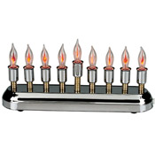 Contemporary Highly Polished  Chrome Plated Electric Menorah with Flickering Bulbs