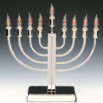 Classic Highly Polished Chrome Plated Electric Menorah with Flickering Bulbs