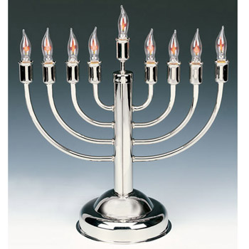 Classic Highly Polished Chrome Plated Electric Menorah with Flickering Bulbs