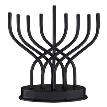 Highly Polished Battery Operated LED Menorah - Satin Black