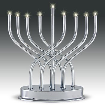 Highly Polished Chrome Plated Battery Operated LED Menorah