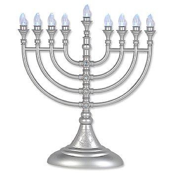  Silver Crystal-Flake L.E.D Battery Menorah with Crystals
