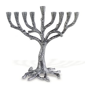 Art Deco Rustic Pewter Plated Tree Menorah