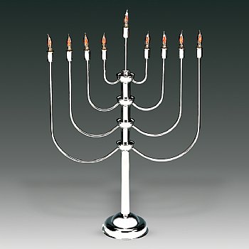 Highly Polished Chrome Plated 27"H  Electric Menorah With Flickering Bulbs To Simulate Real Candles