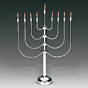 Highly Polished Chrome Plated 27"H  Electric Menorah With Flickering Bulbs To Simulate Real Candles