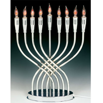 Illumination Highly Polished Chrome Plated Menorah with Flickering Bulbs