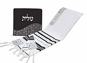 Elegant Acrylic Tallit Set - Black / Silver