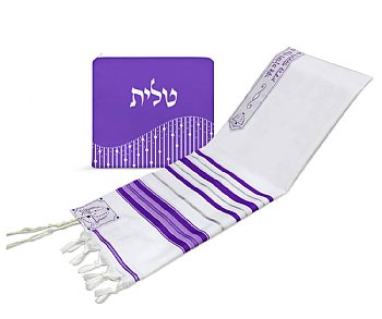 Elegant Acrylic Tallit Set - Purple / Silver