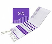 Elegant Acrylic Tallit Set - Purple / Silver