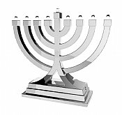 Small Battery Operated LED Menorah - Silver