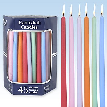 Deluxe Tapered Assorted Pastel Colors Hanukkah Candles
