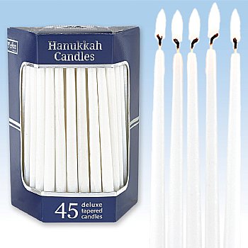 Deluxe Tapered Solid White Hanukkah Candles