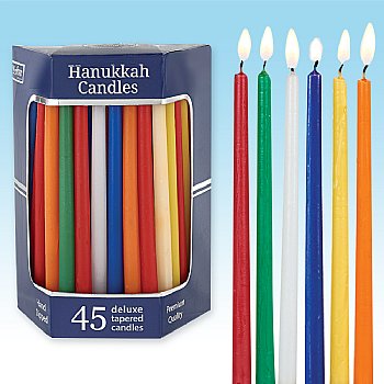 Deluxe Tapered Assorted Solid Colors Hanukkah Candles