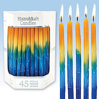 Deluxe Sunburst Tri Colored Hand Decorated Hanukkah Candles