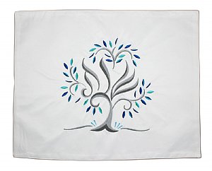 Luxurious Embroidered Challah Cover - Tree of Life Blues