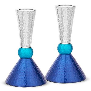 Classic Candlestick Set Anodized Metal - Multi Blue