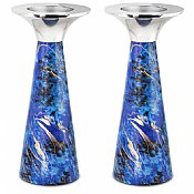 Modern Marbleized Metal Candlesticks - Blue Burst