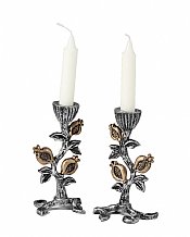 2 Tone Antique Pomegranate Candlestick Set