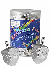 Metallic Silver Medium Dreidels in Tub - 100 Pack