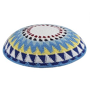 Supreme Quality DMC Knitted Kippot - Blue Sun Beam